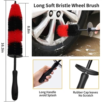 Car Wheel Brush Set,Lange Bløde Hjul Børste,Kort Håndtag Dæk Børste,stålbørste,Air Condition Børste til Bil Rengøring