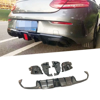 Carbon Fiber Bilens Bageste Kofanger Diffuser Læbe Tips med Udstødning til Mercedes Benz C-Klasse C205 C63 AMG Coupe 2 Dørs-2019 FRP