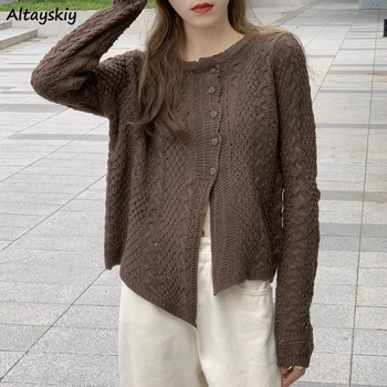 Cardigan Kvinder Koreansk Stil Rund Hals Kvindelige Hyggeligt Forår Studerende Fashion High Street Vintage Casual Alle Match Lange Ærmer Chic