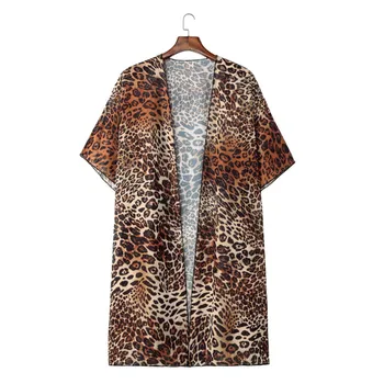 Cardigan Leopard Print For Kvinder, Toppe, Mode Badedragt Strand Cover-Up Pels Foråret, Sommeren Lang Løsthængende Tøj Blusas Femininas #28
