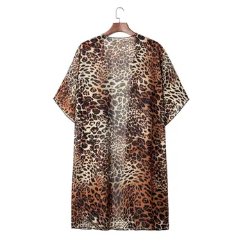 Cardigan Leopard Print For Kvinder, Toppe, Mode Badedragt Strand Cover-Up Pels Foråret, Sommeren Lang Løsthængende Tøj Blusas Femininas #28