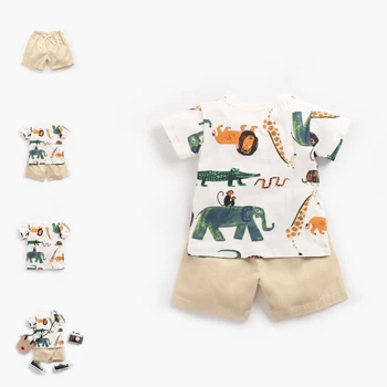 Cartoon Animal Print kortærmet T-shirt + Shorts To-stykke Baby Drenge Tøj Sommeren Nyfødte Barn Passer Tøj Baby Klud