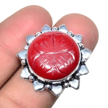 Carved-Coral Ring Silver Overlay over Copper , Size: 8.25, R5034