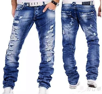 Casual Jeans Til Mænd Denim Bukser Mandlige 2021 Sweatpants Hul Plus Size Vasket i Fuld Længde Mode Bukser Foråret Passer Helt MOOWNUC