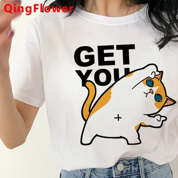 Cat t-shirt kvindelige hvid t-shirt plus size tumblr japansk par top tees par tøj