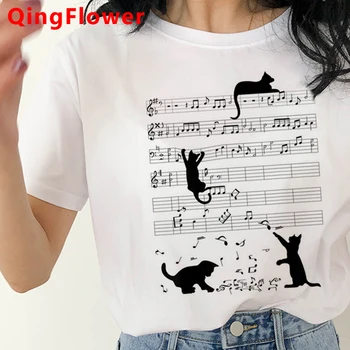 Cat t-shirt kvindelige hvid t-shirt plus size tumblr japansk par top tees par tøj