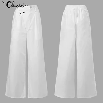 Celmia 2021 Mode Bred Ben Bukser Kvinder Split Summer Casual Løs Høj Talje Lange Bukser Elegant Kontor Solid Pantalon Femme