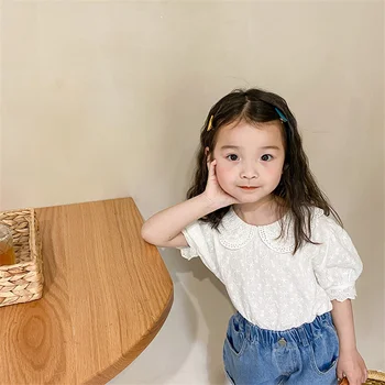 Celveroso 2021 sommer piger' kort-langærmet bluse koreanske version piger' revers broderet T-shirt temperament blonde dukke shirt