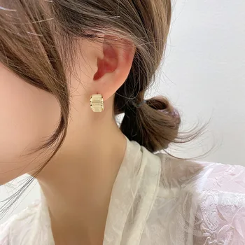 CH-966 Geometriske firkantet opal øreringe koreanske personlighed, temperament øreringe fashion små net røde øreringe til kvinder