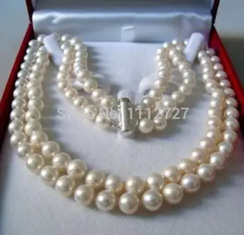 Charmerende! 2 rækker af 8-9 mm hvid akoya sea shell pearl Perler halskæde Smykker natursten 17-18 