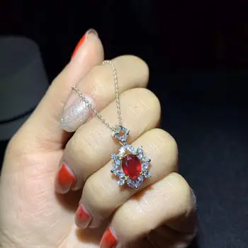 Charmerende red ruby gemstone ring og halskæde smykker sæt 925 sølv naturlige perle 6*8mm perle pige part til stede kvinder halskæde sale