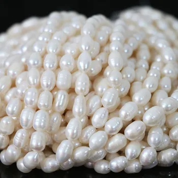 Charms naturlige hvide ferskvand klassisk perle 7-8mm ris løse perler top kvalitet diy kvinder mode gaver smykker 15inch B1340