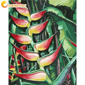 CHENISTORY DIY-Maleri Af Numre Kits For Voksne Røde, Grønne Blad i træet Olie Billede 40 × 50cm Indrammet På Lærred Hjem Stue Decors