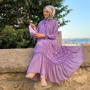 Chiffon Abaya Dubai Muslimske Mode Kjole Tyrkiet Islamisk Tøj Abayas Kjoler Til Kvinder Robe Femme Kaftan Musulman Vestidos