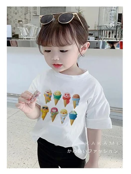 Children ' s kortærmede T-shirt ice cream ice cream jakke hvid pige sommer bomuld bluse børnetøj korte T krave