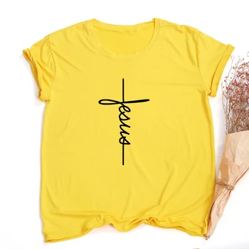 Christian Toppe Harajuku Tro, Kærlighed, Håb Grafiske Tees Kvindelige T-Shirts, Casual t-Shirts Camisetas Mujer Jesus Cross Print Kvinder T-shirt