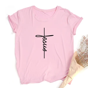 Christian Toppe Harajuku Tro, Kærlighed, Håb Grafiske Tees Kvindelige T-Shirts, Casual t-Shirts Camisetas Mujer Jesus Cross Print Kvinder T-shirt