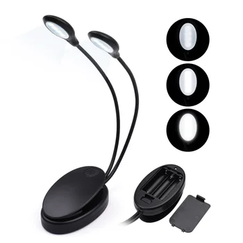 Clip-on Lette Bærbare Clamp Lamp læselampe med Dual Fleksible Arme 8 Lysdioder 3 Lysstyrke Niveauer for Musikken Står Bruser