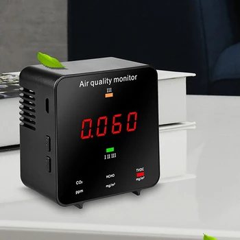CO2-Måleren Tester Husstand Air Quality Monitor Kuldioxid Formaldehyd TVOC, CO2, AQI, HCHO Detektor Analyzer
