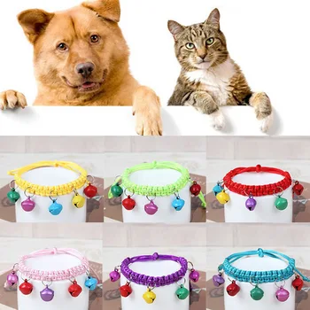 Colorul Strikket Pet Supplies Kat Halsbånd Med Klokke Justerbar Spænde Krave Kat Pet Supplies Kat Tilbehør Krave Lille Hund Chi