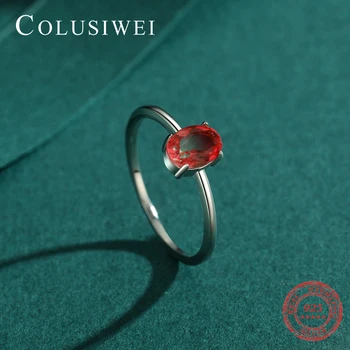 Colusiwei Mode Regnbue Brand Turmalin Ringe 925 Sterling Sølv Oval Cut Finger Ring for Kvinder Enkel Korea Style Smykker