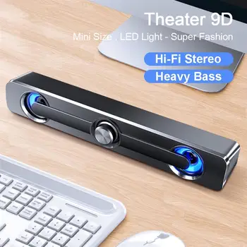 Computer Højttaler USB-Kabel/ Bluetooth 5.0 Stereo Subwoofer Bas Dual Horn LED Højttaler Bar, Mini-3,5 mm AUX-Soundbar til Desktop
