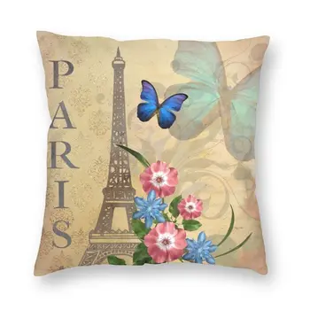 Cool Eiffeltårnet Blomster, Sommerfugle Pude Dække Home Decor 3D-Dobbelt-Side Udskrivning Frankrig, Paris pudebetræk til stuen