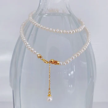 COSYA Ægte 925 Sterling Sølv Indlagt Naturlige Ferskvands Perle 3,5 mm Elegante Kvinder Halskæde 40+5 cm Bære Alle-Match Fine Smykker