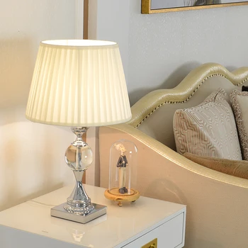 Crystal bordlampe stue sofa bord lampe undersøgelse high-end villa stof lampeskærm soveværelse sengelampe
