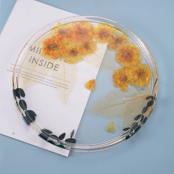 Crystal Epoxy Harpiks Skimmel Coaster Rund Bakke Spejl Plade Støbning Silicone Mould DIY Kunsthåndværk, smykkefremstilling Værktøjer