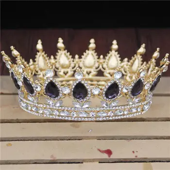 Crystal Vintage Royal Queen, King Diademer og Kroner, Mænd/Kvinder, Festspil Prom Diadem Hår Pynt Bryllup Hår Smykker Tilbehør