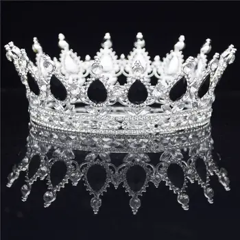 Crystal Vintage Royal Queen, King Diademer og Kroner, Mænd/Kvinder, Festspil Prom Diadem Hår Pynt Bryllup Hår Smykker Tilbehør