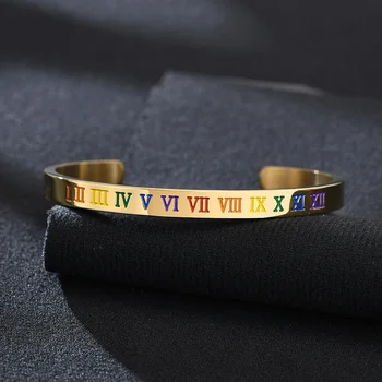 Cuff Bangle Rustfri Stål Rainbow Romertal Armbånd til Mænd-Smykker