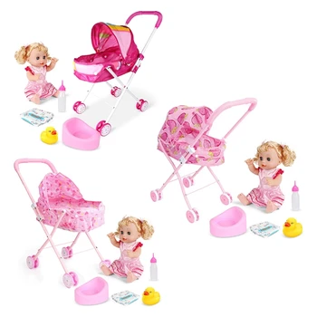 Cute Baby Klapvogn Vogn Dukke til Toddler Foregive Spille Legetøj, Barnevogn, Klapvogn, Jul, Fødselsdag, Gave,