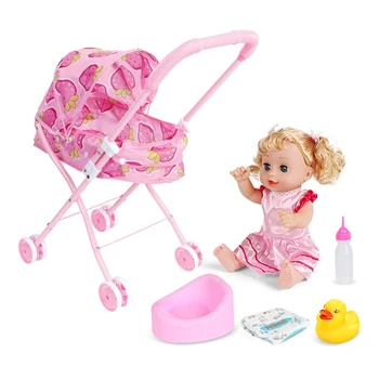 Cute Baby Klapvogn Vogn Dukke til Toddler Foregive Spille Legetøj, Barnevogn, Klapvogn, Jul, Fødselsdag, Gave,