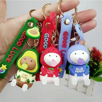 Cute Fruit Doll-Tasten Ring Boblende Dukker Avocadoer Skoletaske Vedhæng Dukke Maskine Dukke nøglering Gave Fra en Kæreste