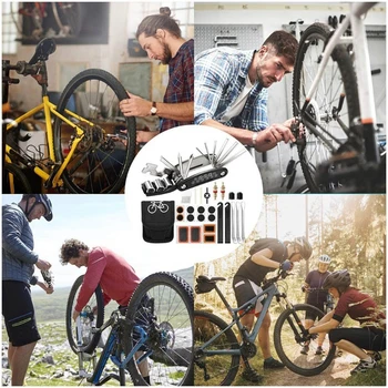 Cykel Reparation Værktøj Kits, Multifunktions-16 i 1 Skruetrækker cykelsmed Rette Værktøjer Sæt Taske med Dæk Patch-Greb 1 Sæt