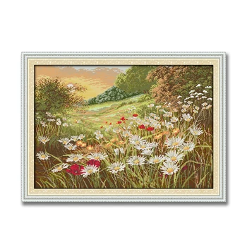 Daisy Smukke Blomster landskab maleri tælles trykt på lærred DMC 14 CT 11CT DMS Brodere Korssting kits Håndarbejde Sæt