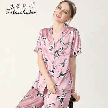 Dame Korte Ærmer Nattøj 2021 Sommeren Kvinder, Silke Pyjamas SetsSilk Homewears Hjem Bærer To-Delt Pyjamas Sæt