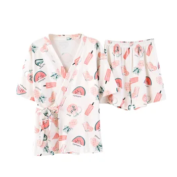 Dame Pyjamas Sæt Kimono Pyjamas Sæt 2 Stykker Pj Set Kvinder Nattøj Sexet Nattøj til Kvinder Nattøj Korte ærmer