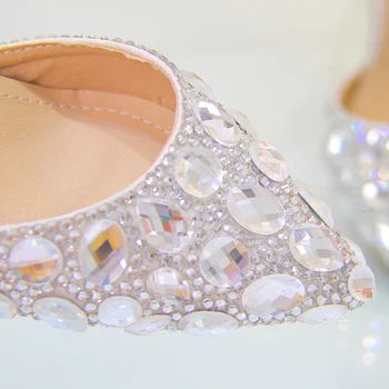 Dame Rhinestone og Krystal Bling Stiletter Høj Hæl Bridal Wedding Prinsesse Spidse Tå Pumper Sko Søde Plus Size luksus