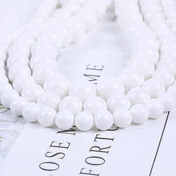 Damer Acryl Runde Perler 6-10mm Hvid Enkel Stil, Imiteret Perle Kæde Med Elastiske Reb til Halskæde Smykker at Gøre 15in