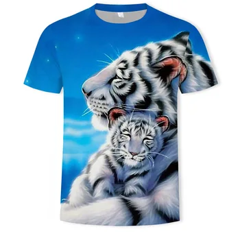 Dejlig Løve og Tiger Mode Trykt T-shirts 2021 Forår, Sommer Kort Ærme t-Shirts Mænd Kvinder Casual Chic High Street Pullovere