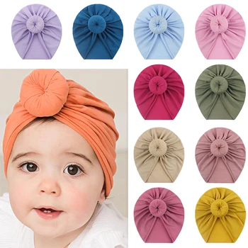 Dejlige Baby Hat Solid Farve Tyk Nyfødte Hat Drenge Pige Bomuld Bløde Stor Bue Turban Bonnet Caps Faste Stoffer Baby Hår Tilbehør