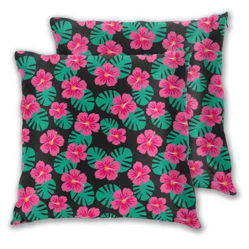 Dekorative Pudebetræk Hibiscus Blomster Og palmeblade Smide pudebetræk-Pladsen Polyester Pude Dække for hjemmekontor