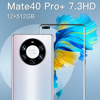 Den globale Version Ultra Tynd Mate40 Pro+ Smartphone 6000mAh Fuld Skærm 7.3 Tommer Deca Core 16GB 512GB 5G 4G LTE Netværk Smartphones