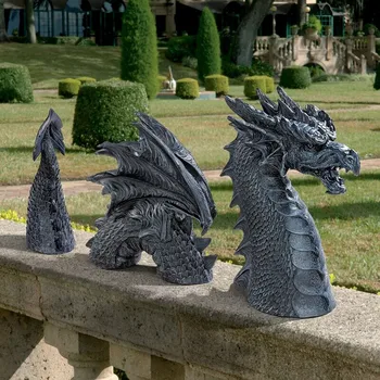 Den Gotiske Dragon Af Castal Voldgrav Græsplæne Statue Gennem Dammen, Mantlepiece, Have Dekoration Udendørs Udsmykning Ornamenter Værktøj#G30
