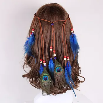 Den Indiske Fjer Hårbånd Hovedbeklædning Håret Reb Hovedbeklædning Tribal Hippie Håndlavede Hår Tilbehør til Kvinder 04
