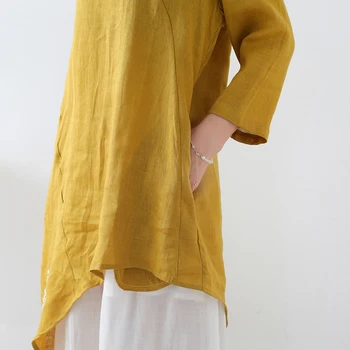 Den Traditionelle kinesiske Kvinders Bluse Retro Skjorte Bomuld Farve Uregelmæssig Kant Toppe Plus Størrelse S Ærme Casual Løs Kostumer