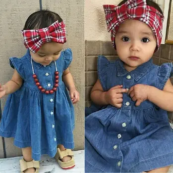 Denim Dress For Girl Baby 2019 New Summer Princess Dress Party Wedding Pageant Dresses Clothes